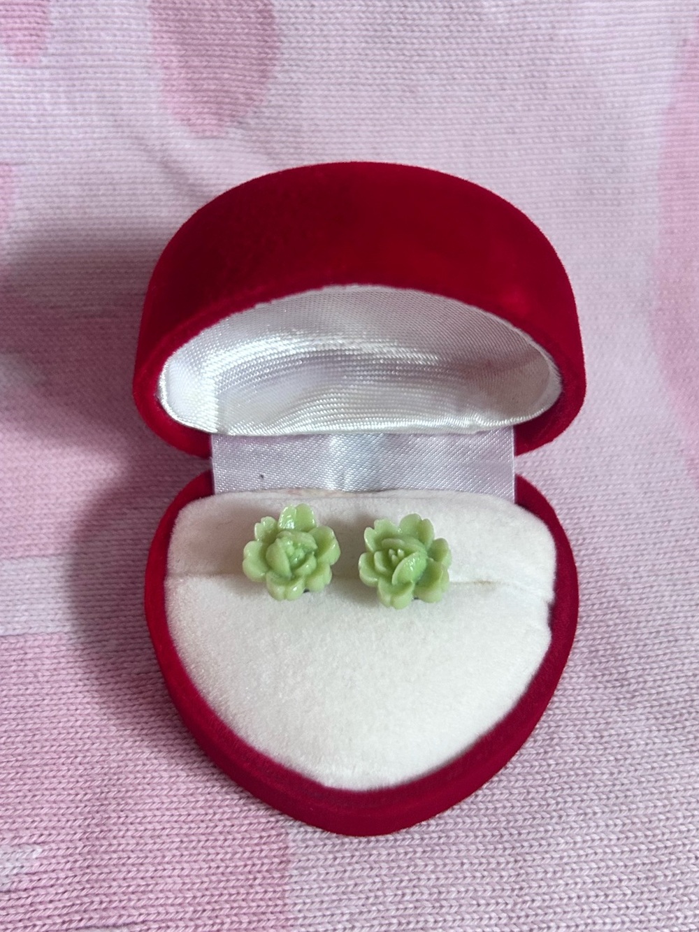Handmade Mint Green Flower Stud Earrings - Floral, Whimsical & Cute